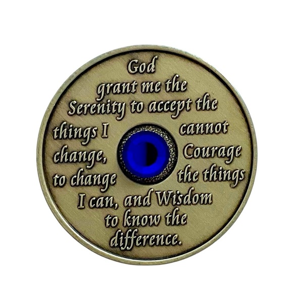 6 Month AA Medallion Alcoholics Anonymous Sobriety Coin BLING Blue Bronze NEW - Picture 2 of 2